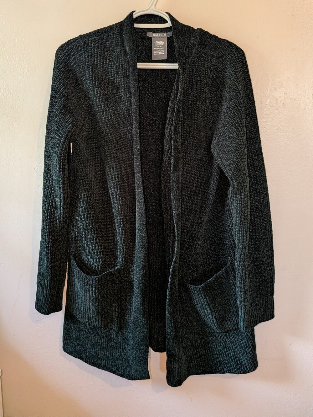 Matty M Dark Green Open-Front Ribbed Cardigan